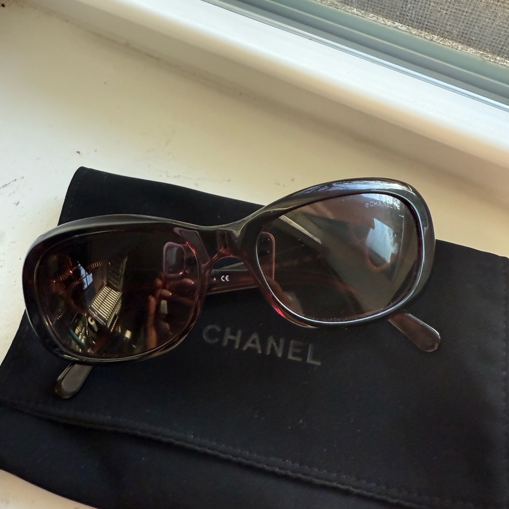 Vintage Chanel Black Sunglasses with Gold Accents